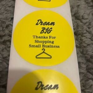 Hand Crafted “Dream Big” Thank You 2” Stickers Yellow Color